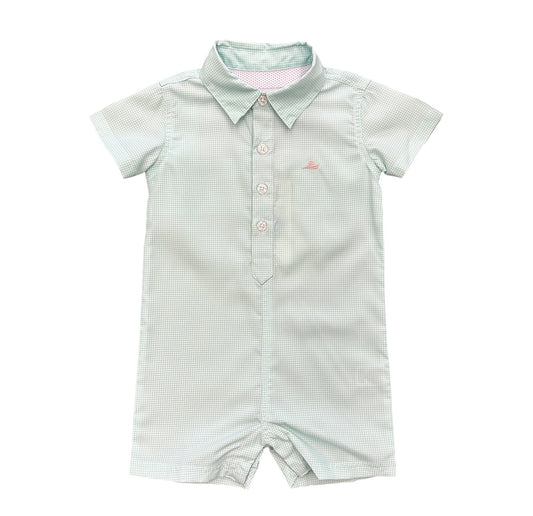 South Bound Honeydew Gingham Performance Polo Romper