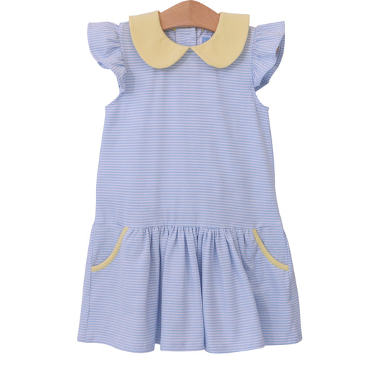 Trotter Street Kids Light Blue Stripe & Yellow Genevieve Dress