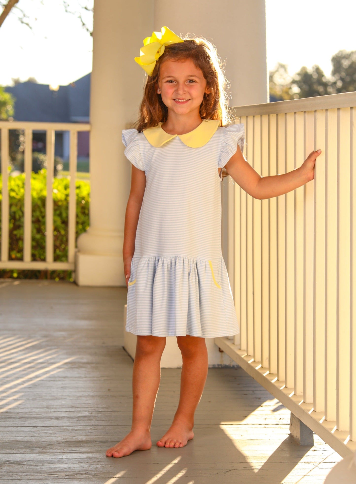 Trotter Street Kids Light Blue Stripe & Yellow Genevieve Dress