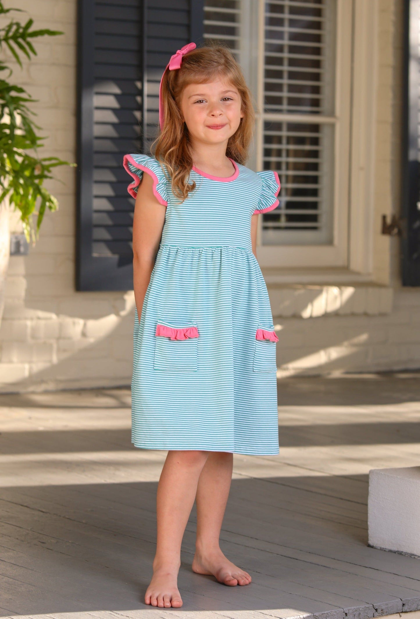 Trotter Street Kids Mint Stripe & Pink Lucy Dress