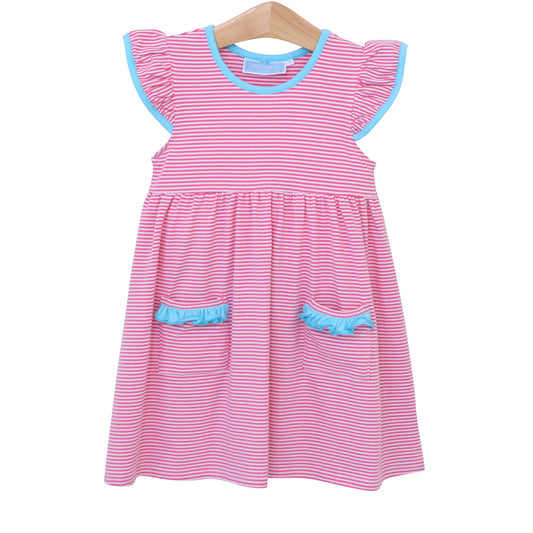 Trotter Street Kids Pink Stripe & Aqua Lucy Dress