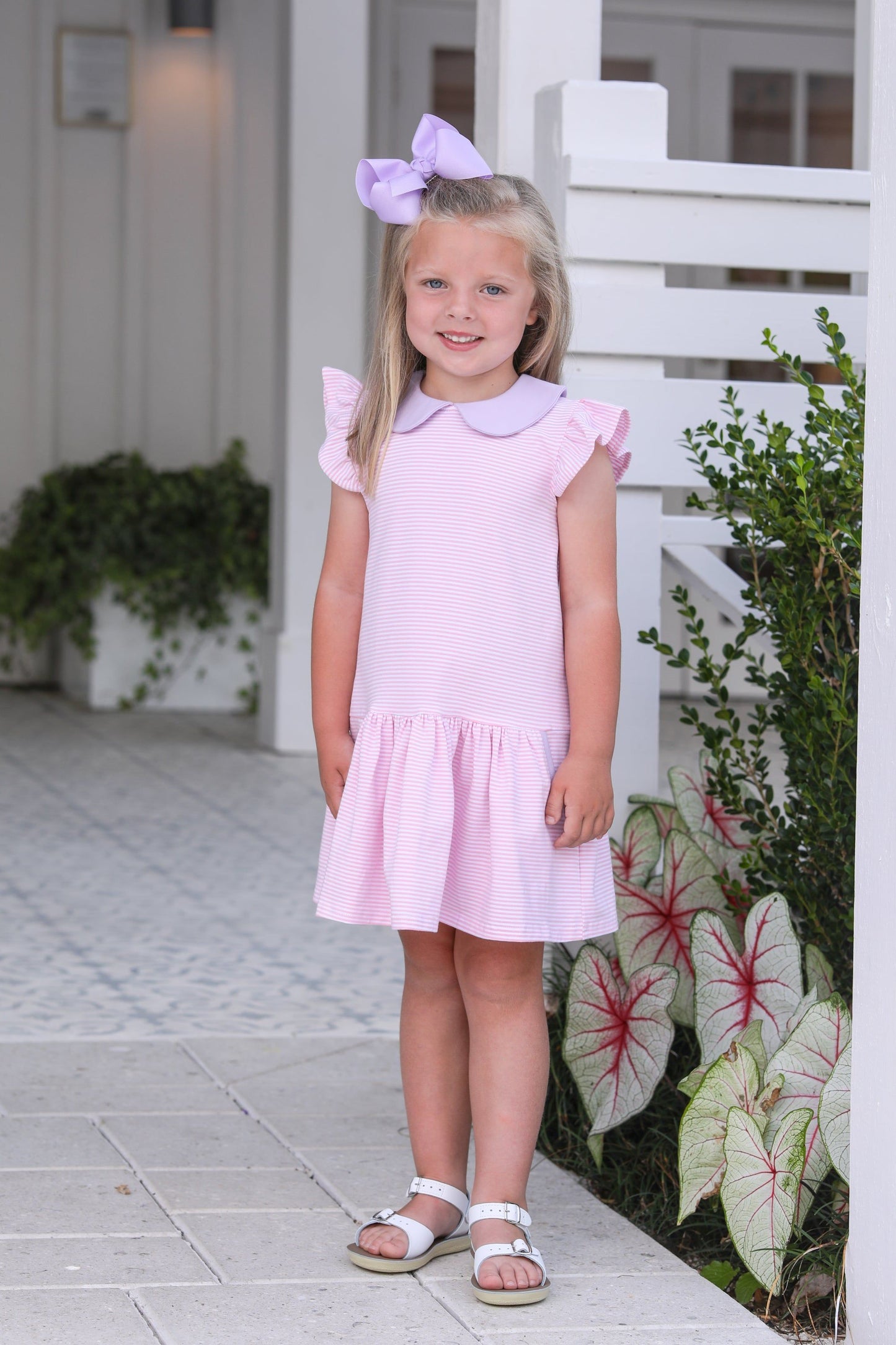 Trotter Street Kids Light Pink Stripe & Lavender Genevieve Dress