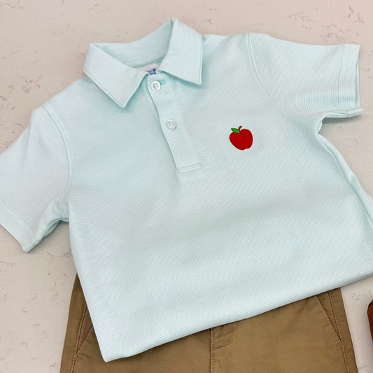 Bailey Boys Apple Embroidered Knit Microstripe Polo