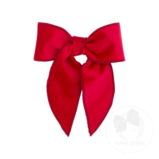 Wee Ones Cranberry Velvet Bow with Twisted Warp and Whimsy Tails