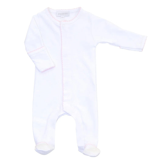 Magnolia Baby Essentials White with Pink Trim Footie