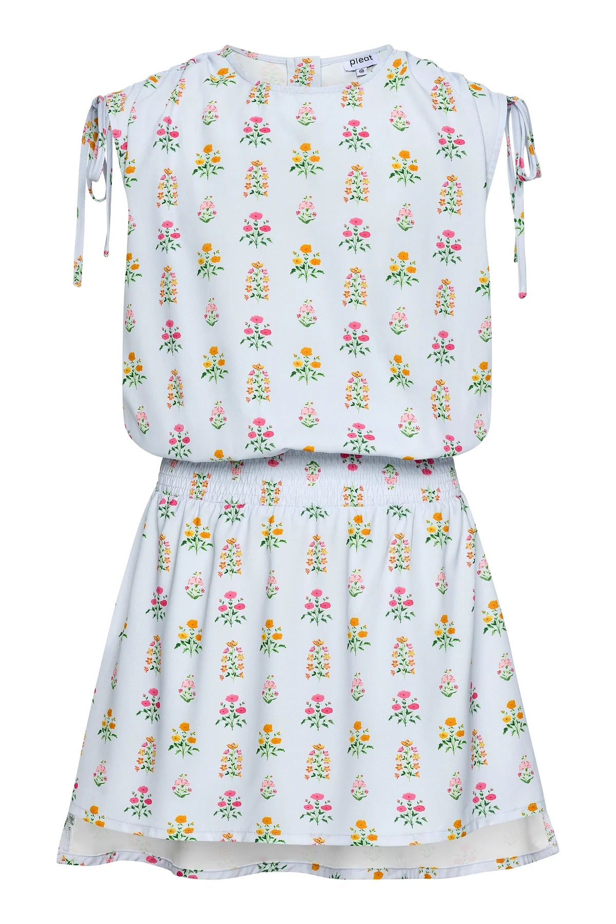 Pleat Blue Floral Block Print Helen Dress