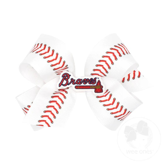 Wee Ones Atlanta Braves Baseball Print Medium Bow w Badge