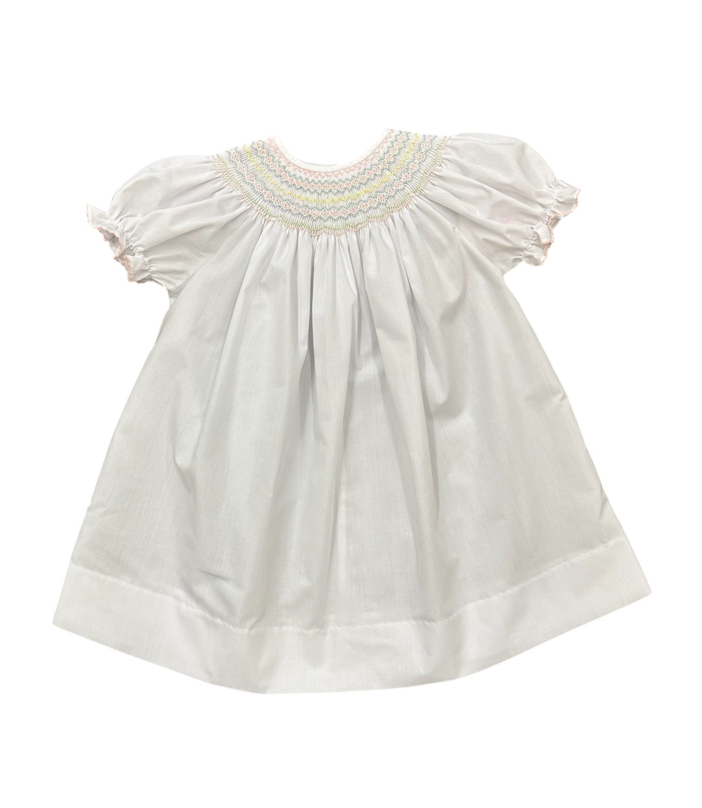 Lulu Bebe Emma Classic White-Pastel Smocked Bishop Dress