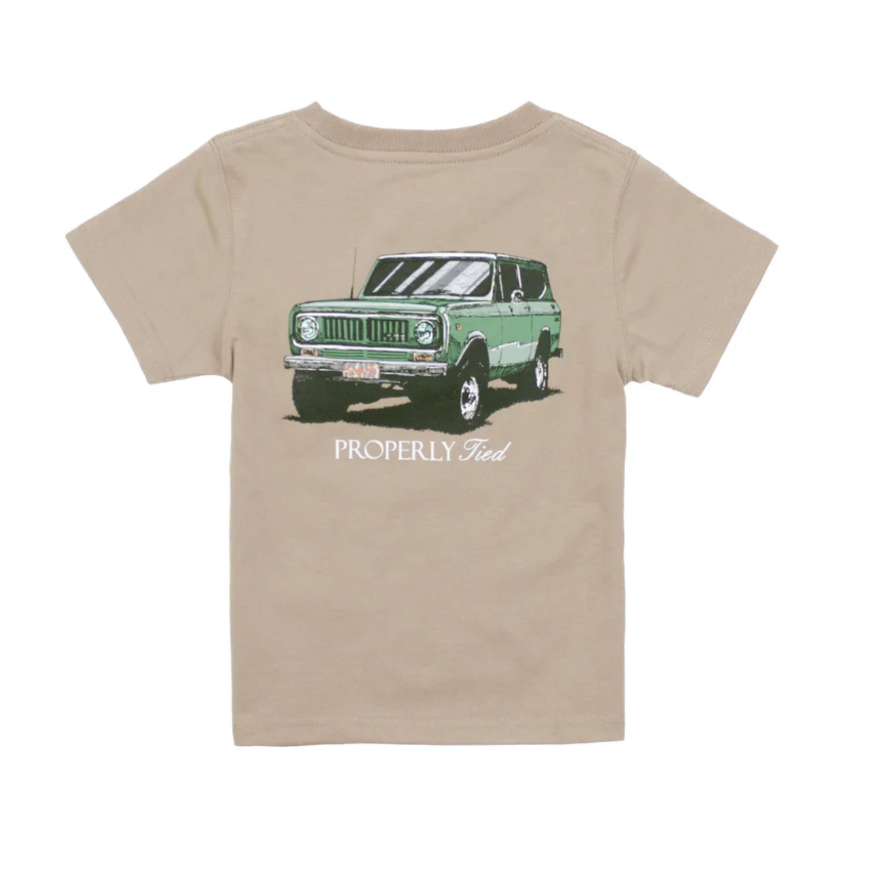 Kids Pima cotton graphic tee with hand-drawn Joyride on Sand design and front duck logo pocket by Properly Tied.