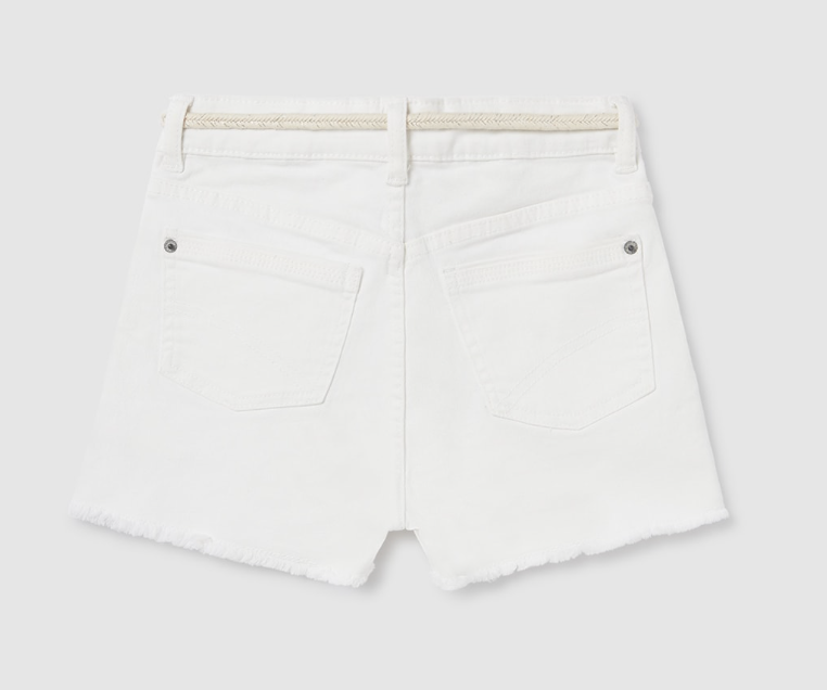 Mayoral White Belted Twill Shorts