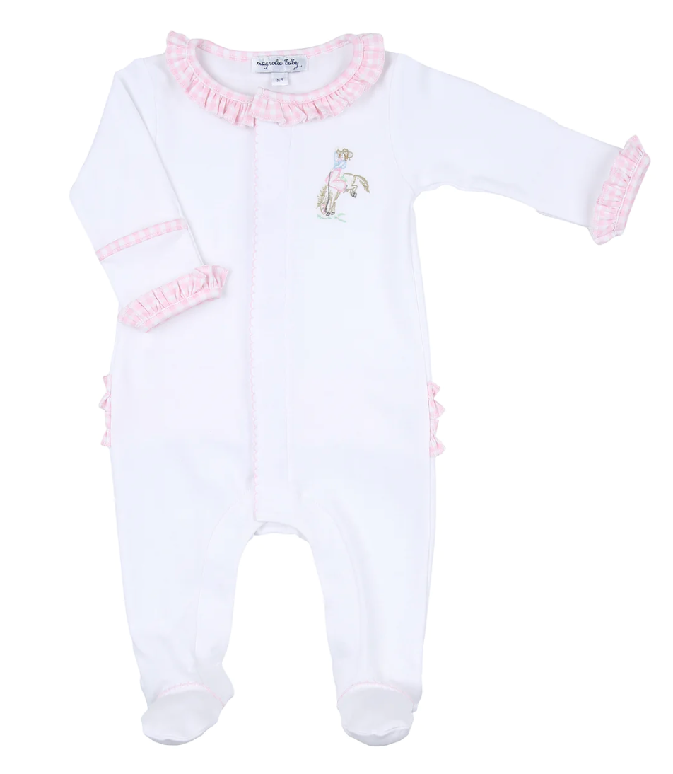 Magnolia Baby Vintage Cowgirl Embroidered Ruffle Footie
