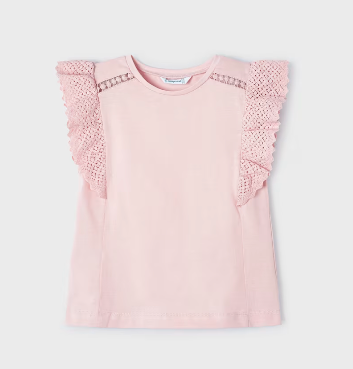 Mayoral Girl Pinky Crochet Sleeve Shirt
