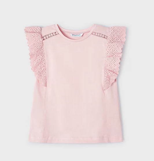 Mayoral Girl Pinky Crochet Sleeve Shirt