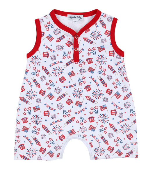 Magnolia Baby Red, White, and Blue! Printed Sleeveless Playsuit