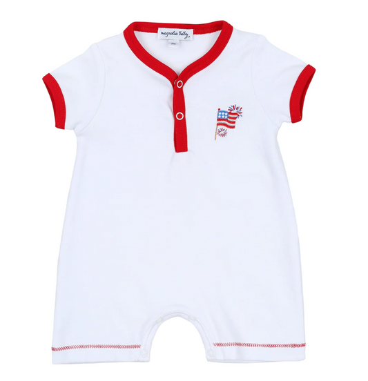 Magnolia Baby Red, White, and Blue! Embroidered Playsuit
