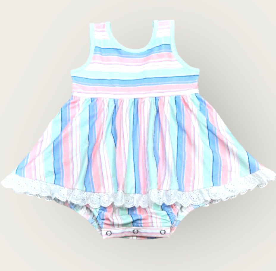 Serendipity Clothing Co Watercolor Stripe Eyelet Trim Bubble Dress