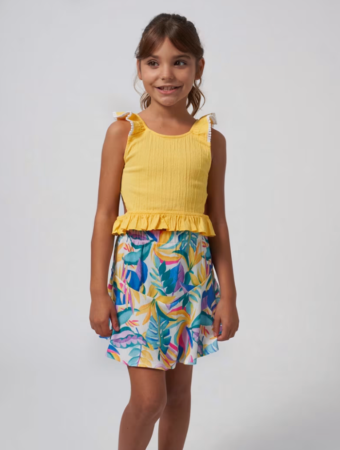 Mayoral Tween Yellow Floral Top & Skirt Set