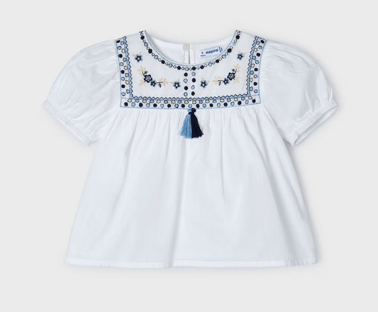 Mayoral Girl White with Blue Detail Top