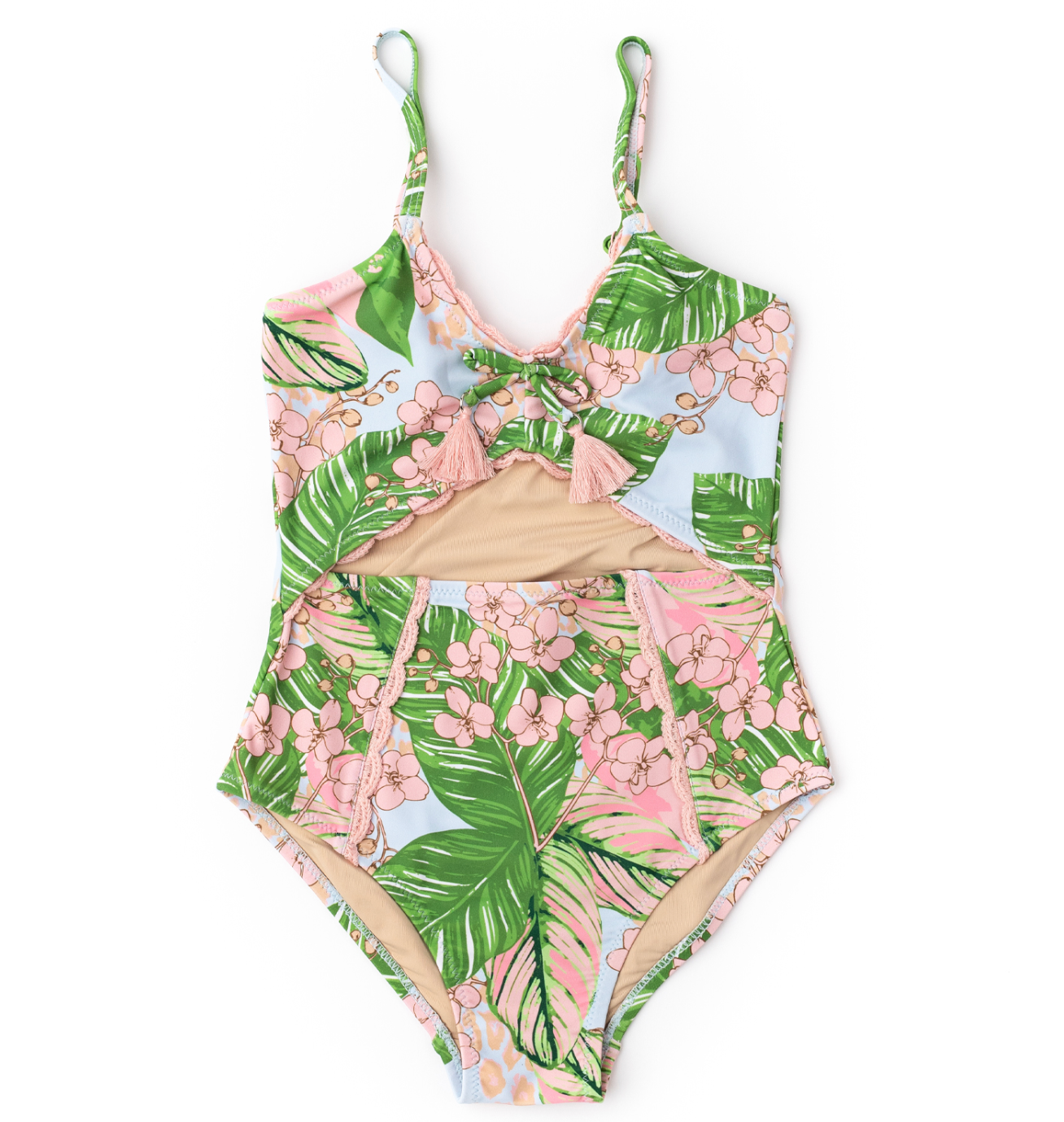 Shade Critters Botanical Palms Crochet Trim Monokini Swimsuit