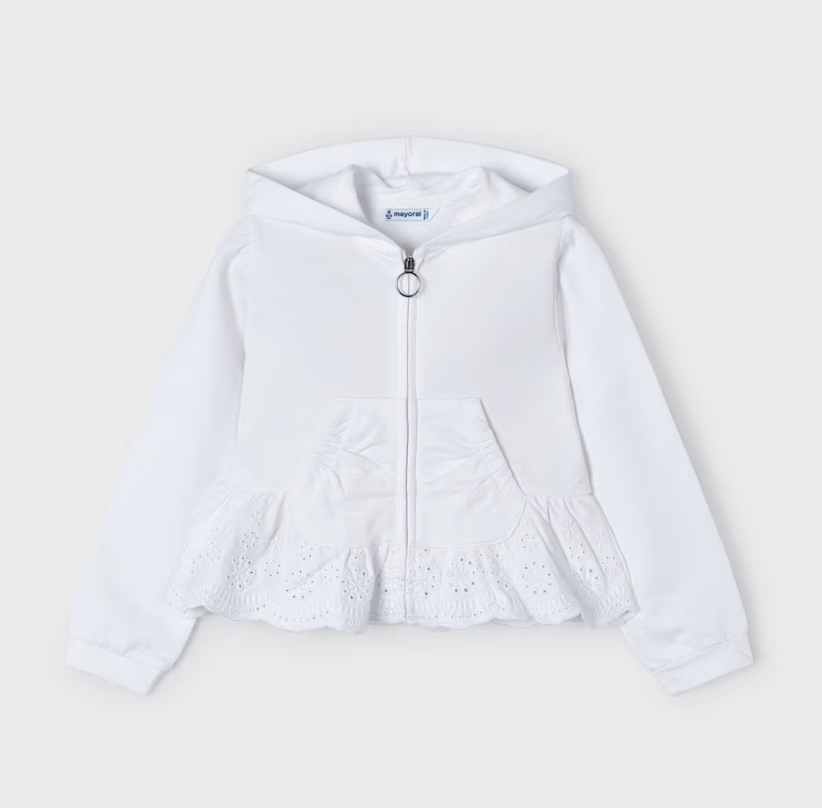 Mayoral Girl White Eyelet Ruffle Hoodie