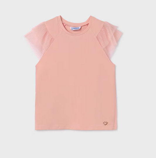 Mayoral Tween Pink Tulle Sleeve Top