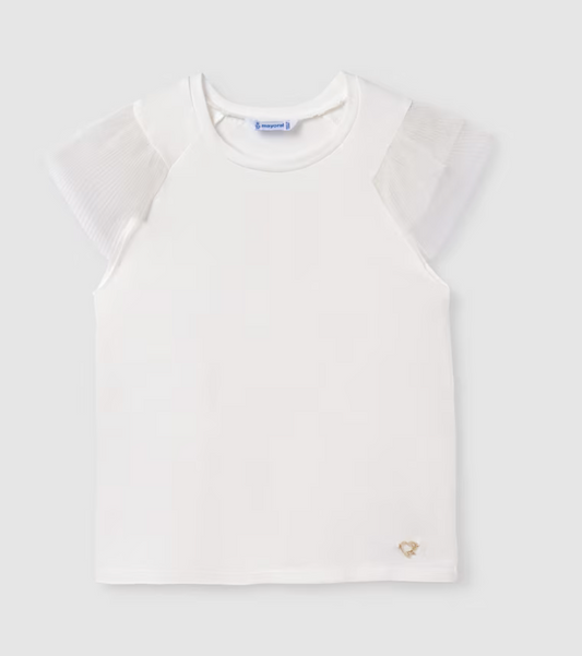 Mayoral Tween Off White Tulle Sleeve Top