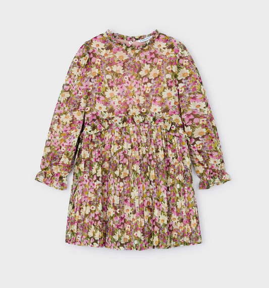 Mayoral Girl Pleated Fall Floral Dress