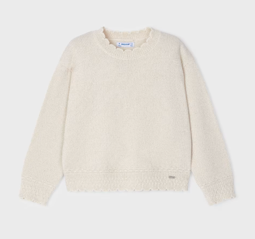 Mayoral Girl Ivory Shimmer Scallop Sweater