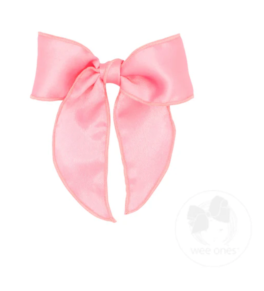 Wee Ones Pink Satin Bowtie with Twisted Wrap and Whimsy Tails