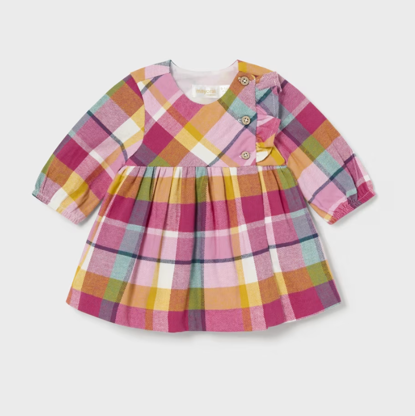 Mayoral Baby Girl Bubblegum Plaid Dress