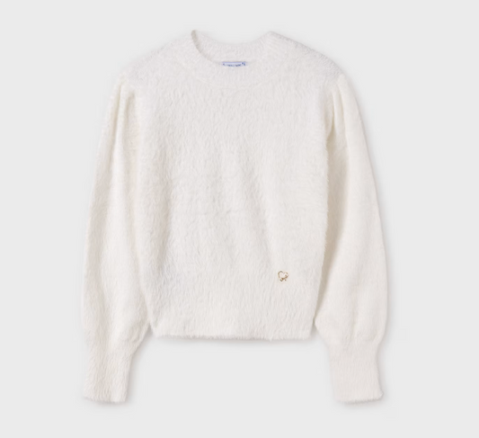 Mayoral Tween White Fuzzy Sweater