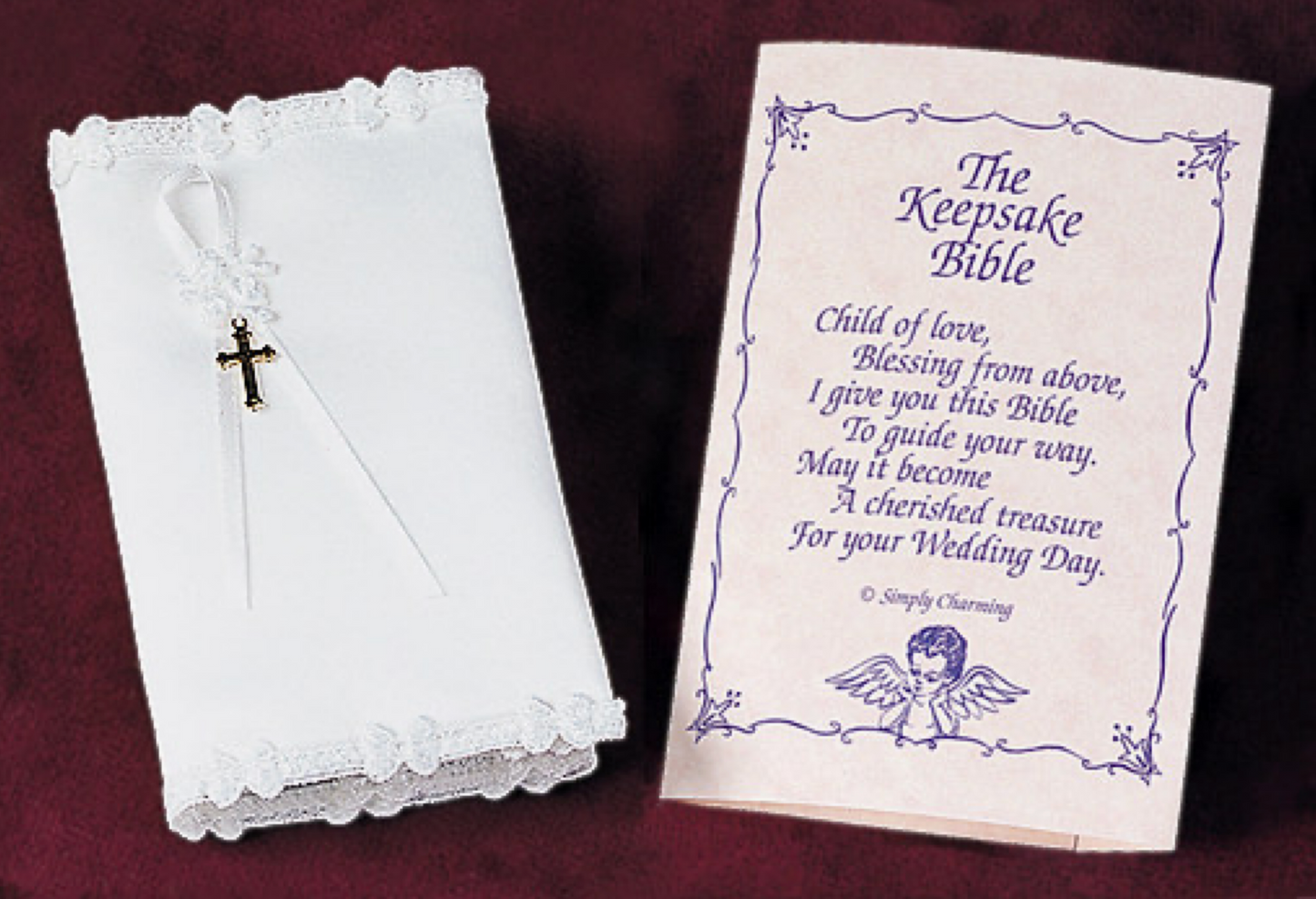 White Satin Baby Bible w/ Gold Cross