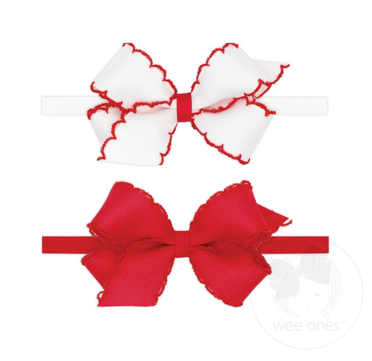 Wee Ones Mini Grosgrain Bows - White/Red