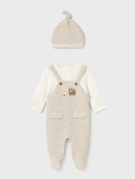 Mayoral Baby Train Onesie with Hat
