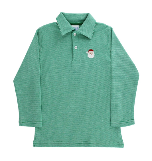 Bailey Boys Santa Embroidered Knit Microstripe Polo