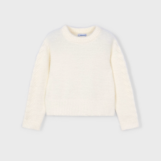 Mayoral Girl White Fuzzy Sweater