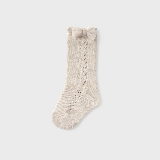 Mayoral Baby Girl Heather Oatmeal Openwork Knee High Socks