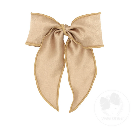 Wee Ones Oatmeal Satin Bowtie with Twisted Wrap and Whimsy Tails