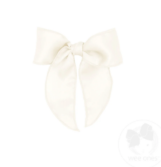 Wee Ones Off White Satin Bowtie with Twisted Wrap and Whimsy Tails