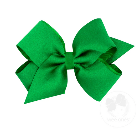 Wee Ones Green Crepe Satin with Grosgrain Underlay Hair Bow