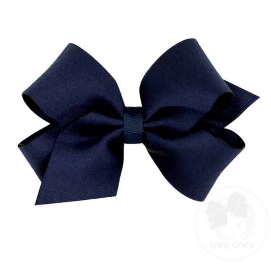 Wee Ones Pea Coat Crepe Satin with Grosgrain Underlay Hair Bow
