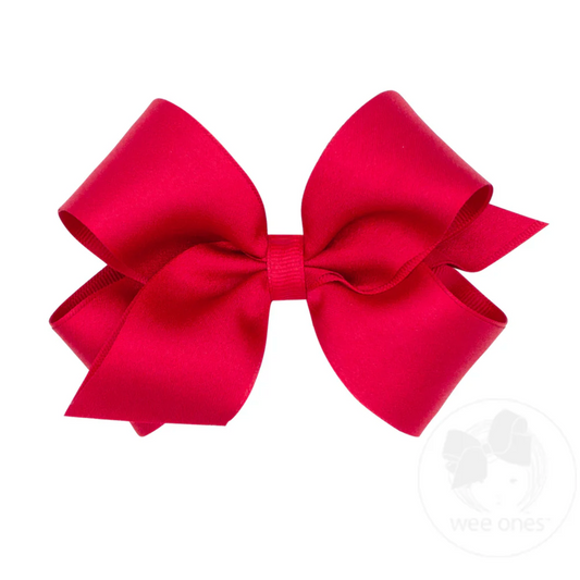 Wee Ones Red Crepe Satin with Grosgrain Underlay Hair Bow