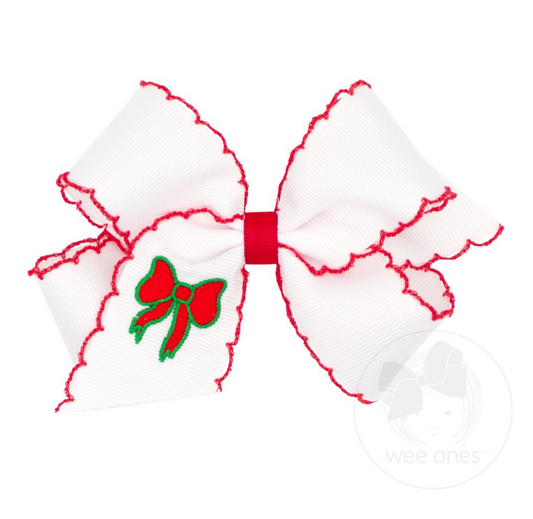 Wee Ones Christmas Bow Grosgrain Hair Bow with Moonstitch Edge