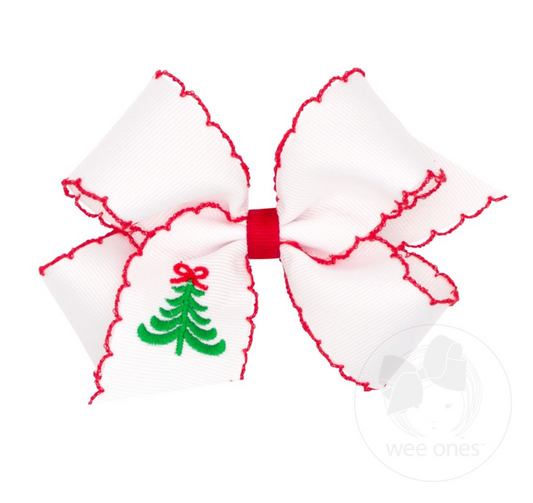 Wee Ones Christmas Tree Grosgrain Hair Bow with Moonstitch Edge