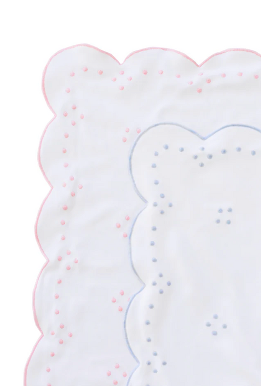 The Proper Peony Blue Scalloped Receiving Blanket