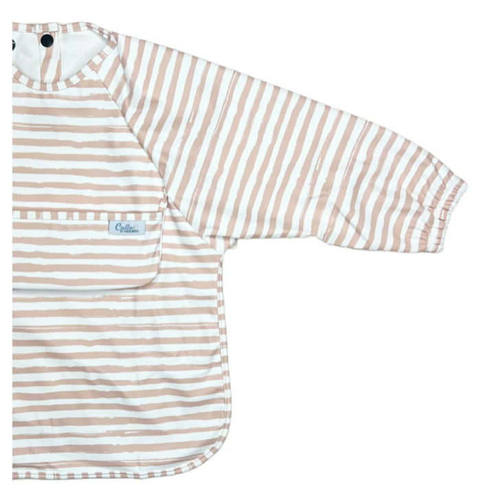 Calla & Friends Brush Stripes Khaki Grayson Long Sleeve Bib