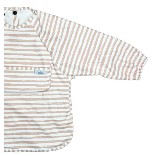Calla & Friends Brush Stripes Khaki Grayson Long Sleeve Bib