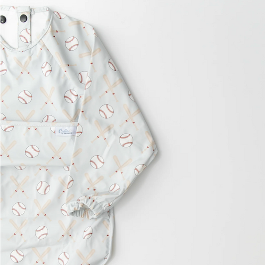 Calla & Friends Gray Baseball Grayson Long Sleeve Bib