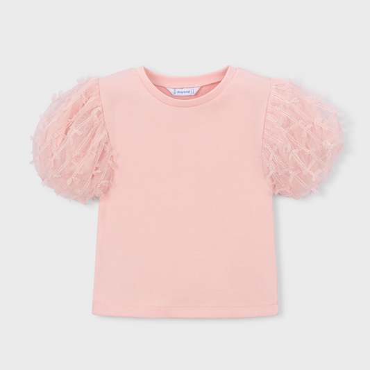 Mayoral Girl Pink Blossom Tulle Sleeve Shirt