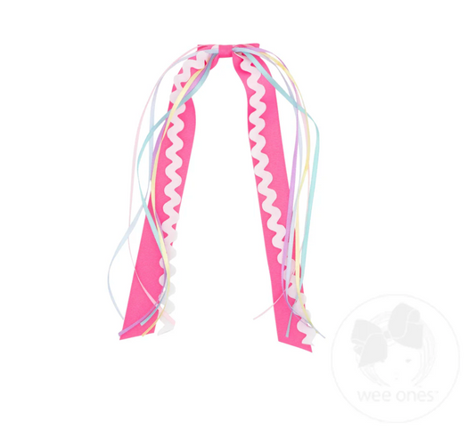 Wee Ones Hot Pink Ric-Rac with Grosgrain and Satin Streamers on a Hair Clip